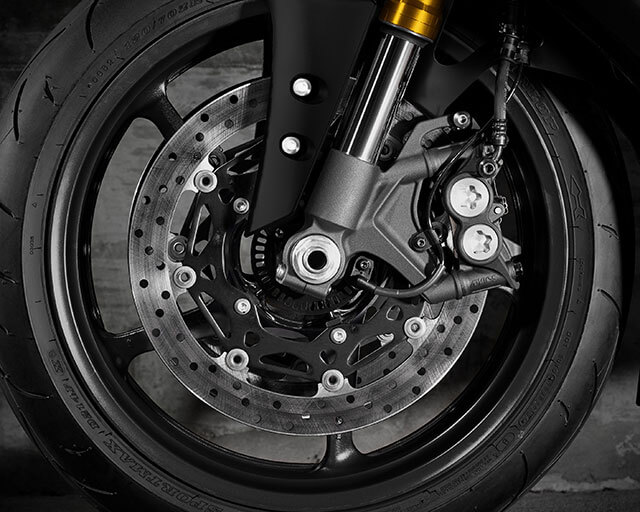 320mm diameter YZF-R1 type front brakes                                                                                                                                                                                                                   